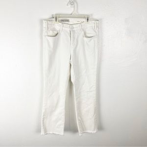 ANTHROPOLOGIE Pilcro And The Letterpress White Script Frayed Hem Jeans, Size 28